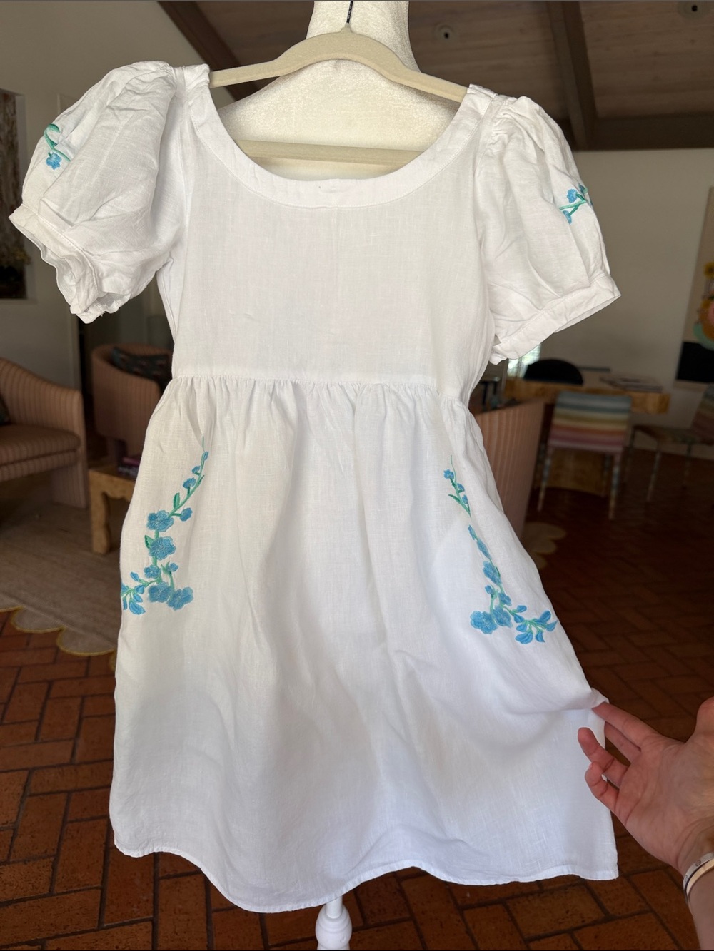 Minnow x Fanm Mon - Girls' White Baltic Sea Puff-Sleeve Dress - Size: 7/8